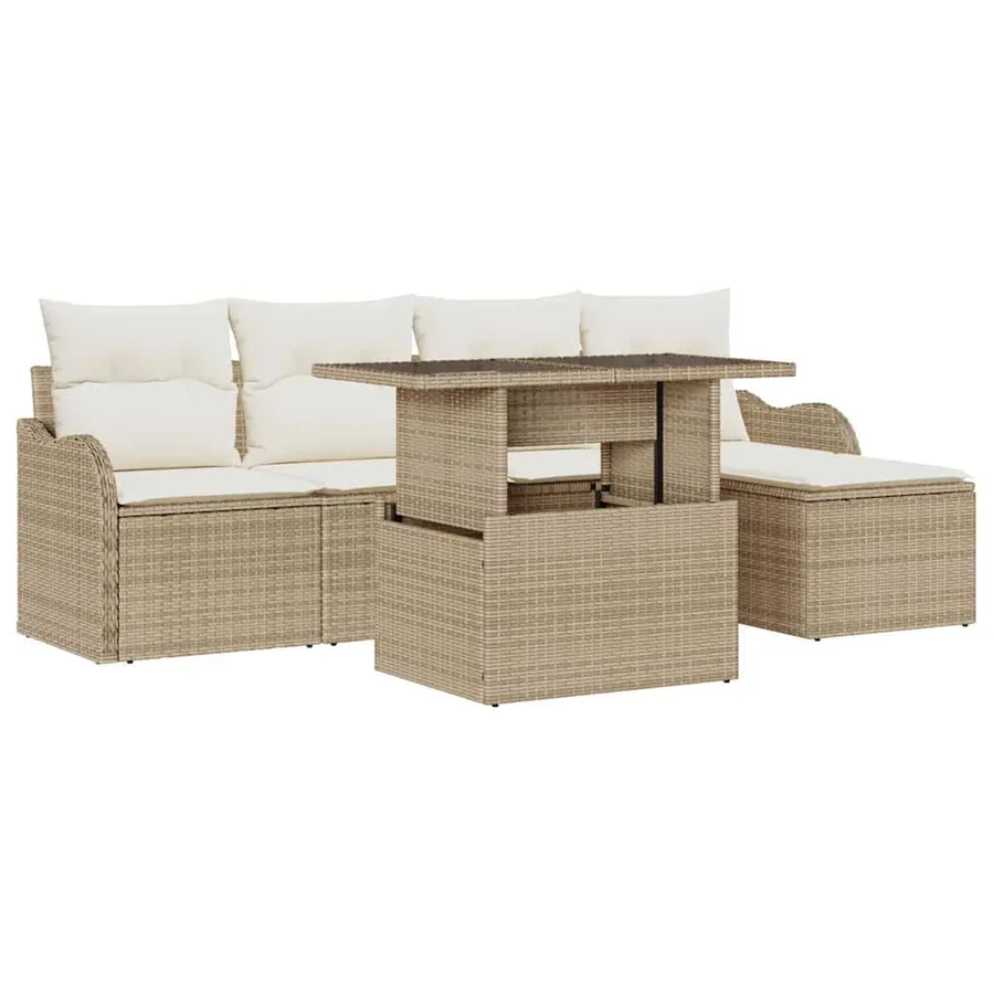 Ensemble de canapé de jardin avec coussin 6 pcs Beige Polyrotin - 2