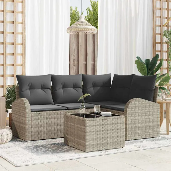 Ensemble de canapé de jardin 5 pcs Gris clair polyrotin