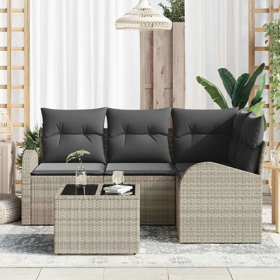Ensemble de canapé de jardin 5 pcs Gris clair polyrotin - 3