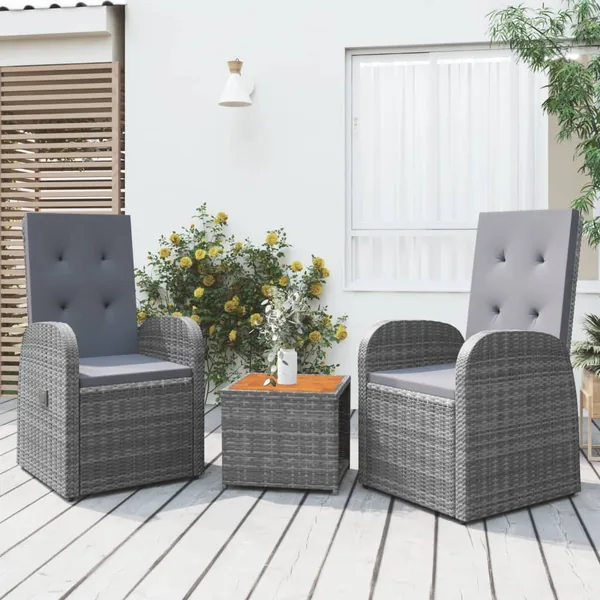 Ensemble de salon de jardin 3 pcs gris poly rotin et acacia
