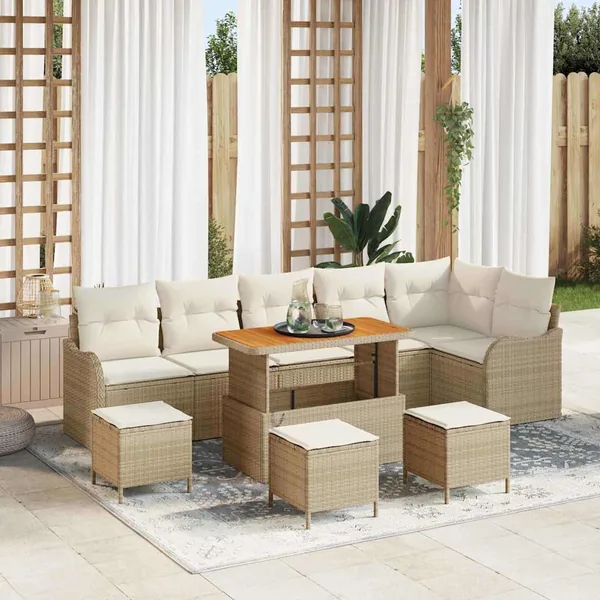 Ensemble de canapé de jardin avec coussin 10 pcs Beige et crème