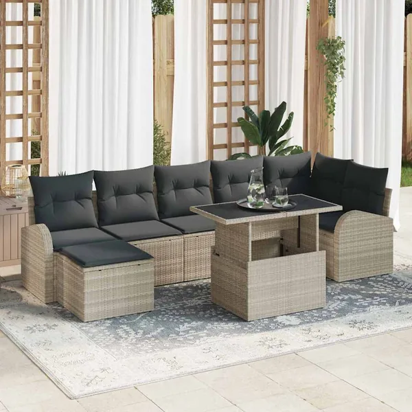 Ensemble de canapé de jardin 8 pcs Gris clair polyrotin