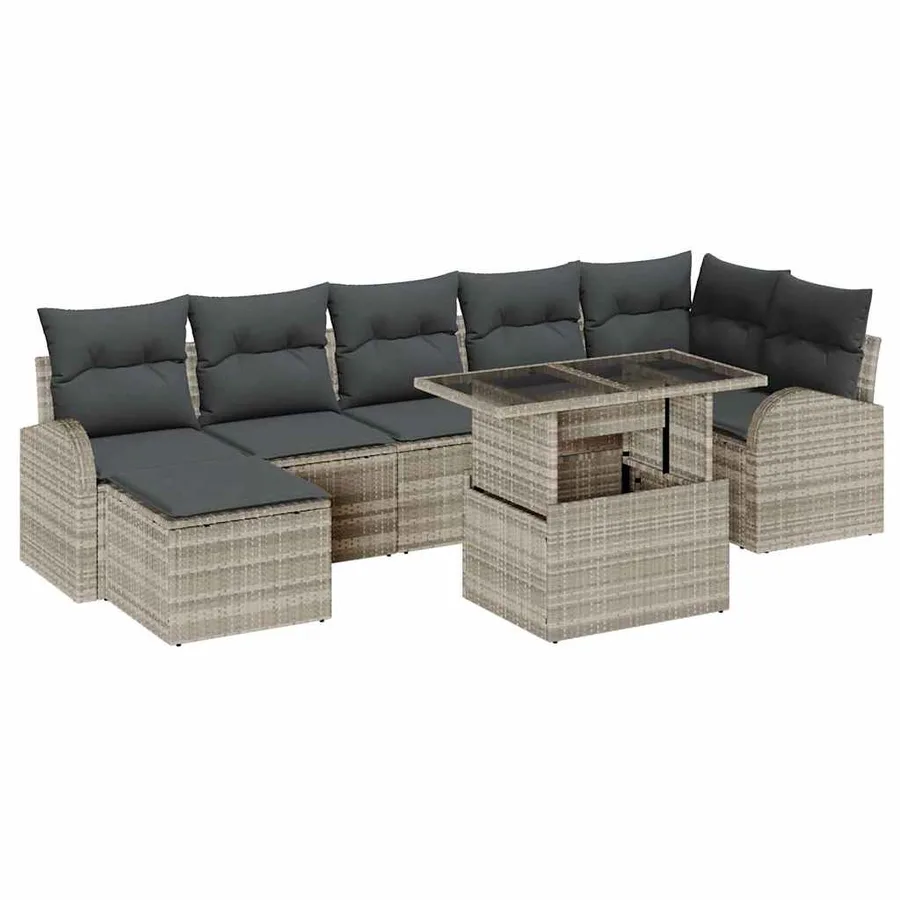 Ensemble de canapé de jardin 8 pcs Gris clair polyrotin - 2