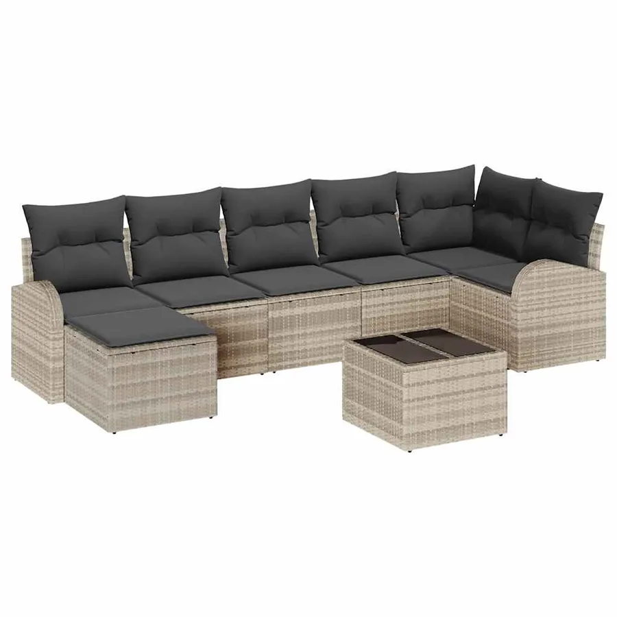 Ensemble de canapé de jardin 8 pcs Gris clair Poly rotin - 2