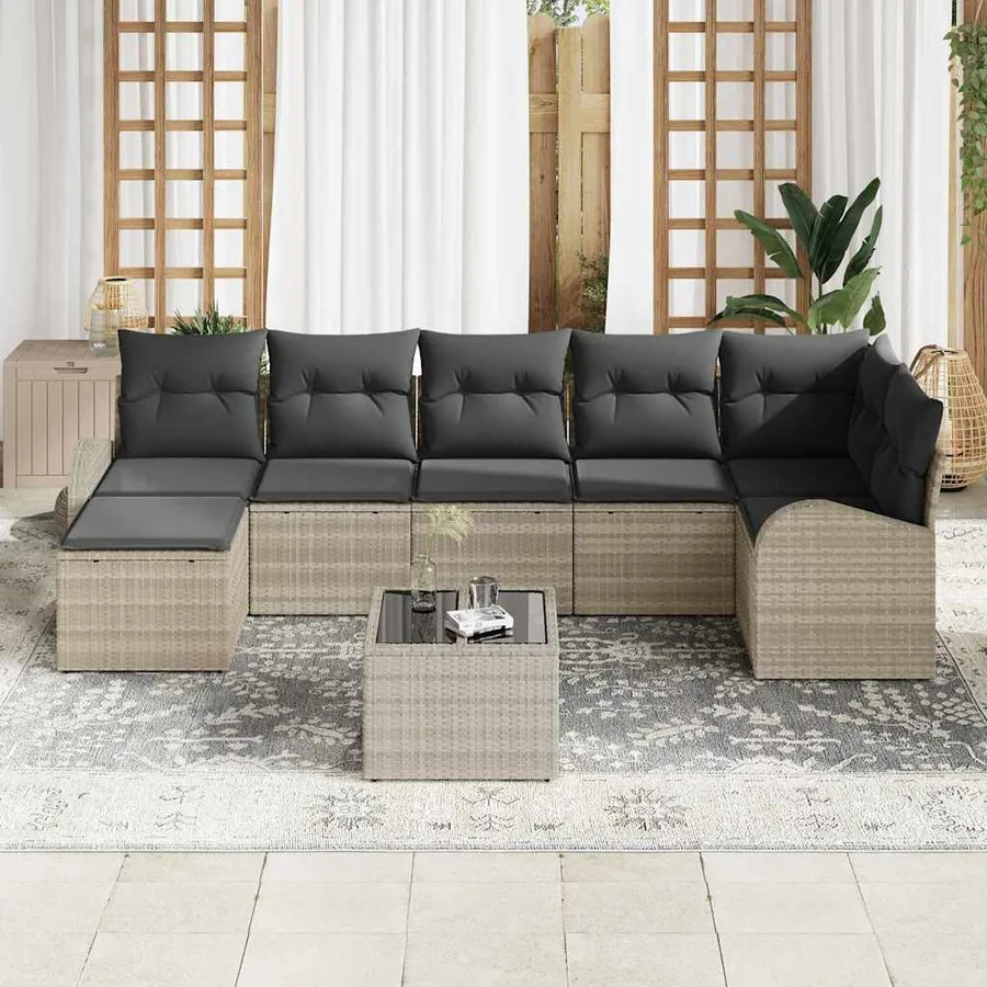 Ensemble de canapé de jardin 8 pcs Gris clair Poly rotin - 3