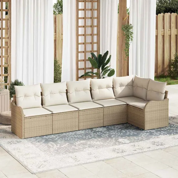 Ensemble de canapé de jardin 6 pcs Beige polyrotin