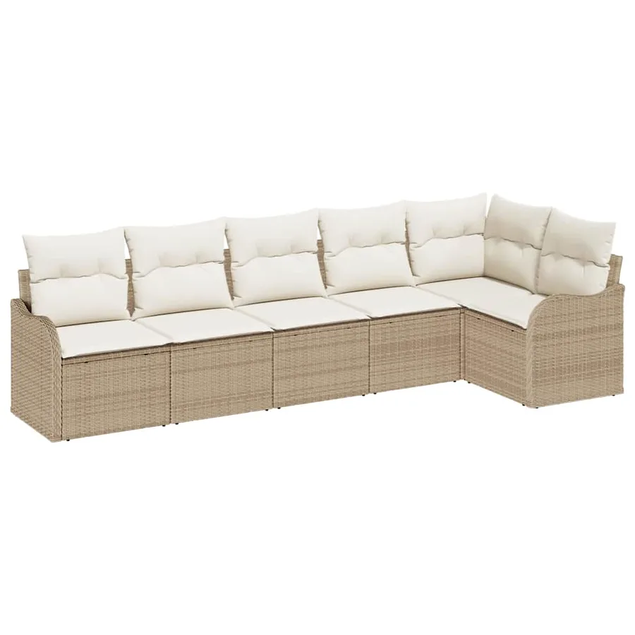 Ensemble de canapé de jardin 6 pcs Beige polyrotin - 2