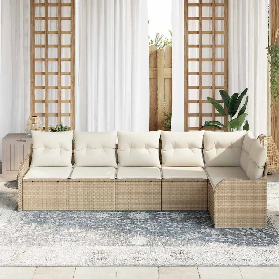 Ensemble de canapé de jardin 6 pcs Beige polyrotin - 3