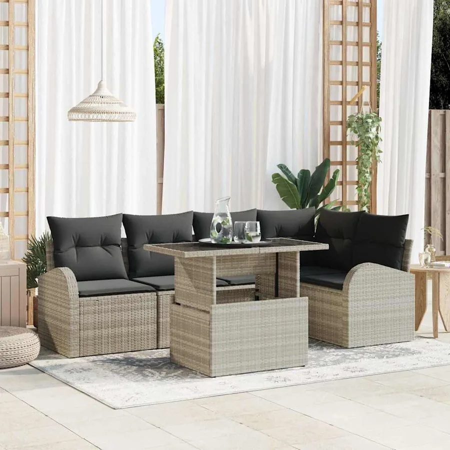 Ensemble de canapé de jardin 6 pcs Gris clair polyrotin