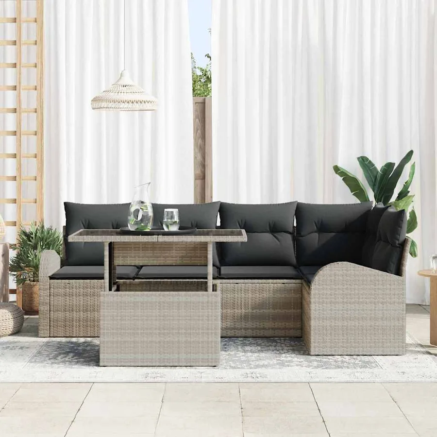 Ensemble de canapé de jardin 6 pcs Gris clair polyrotin - 3