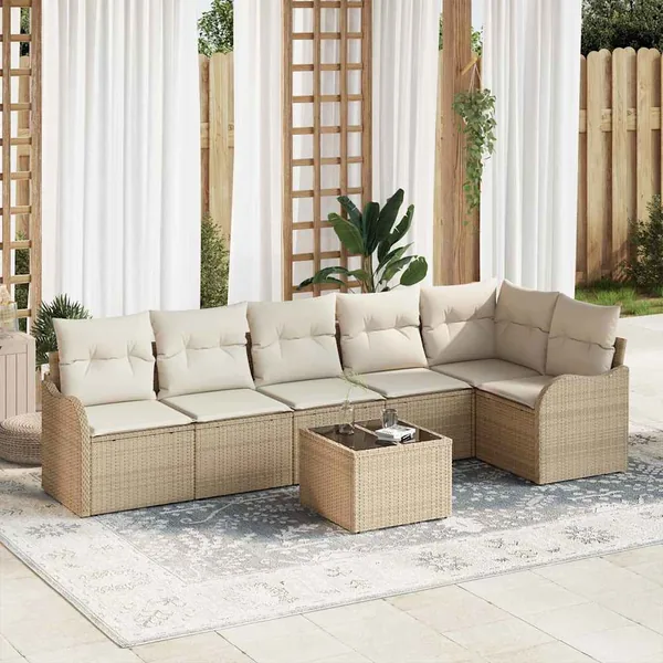 Ensemble de canapé de jardin 7 pcs Marron Poly rotin