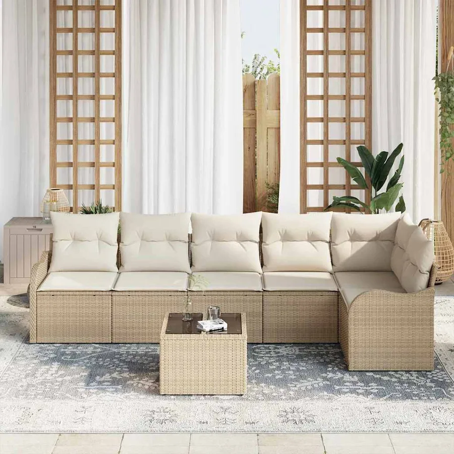 Ensemble de canapé de jardin 7 pcs Marron Poly rotin - 3