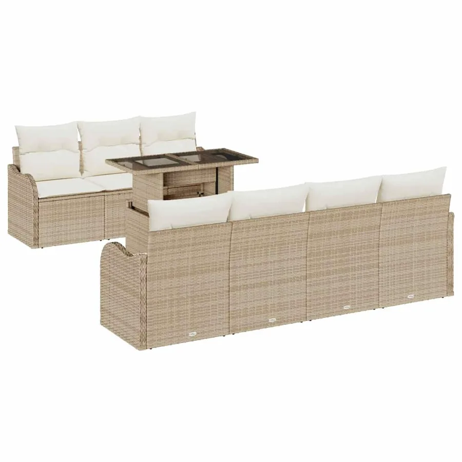 Ensemble de canapé de jardin 8 pcs Beige Poly Rattan - 2