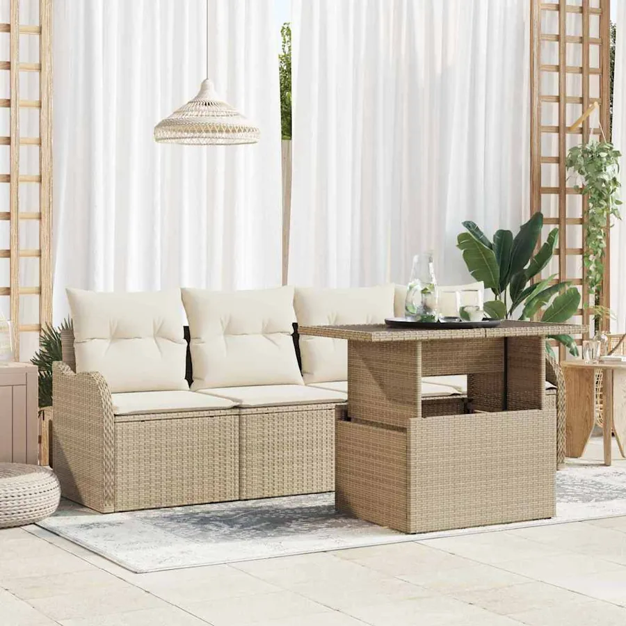 Ensemble de canapé de jardin 5 pcs Beige Poly Rattan