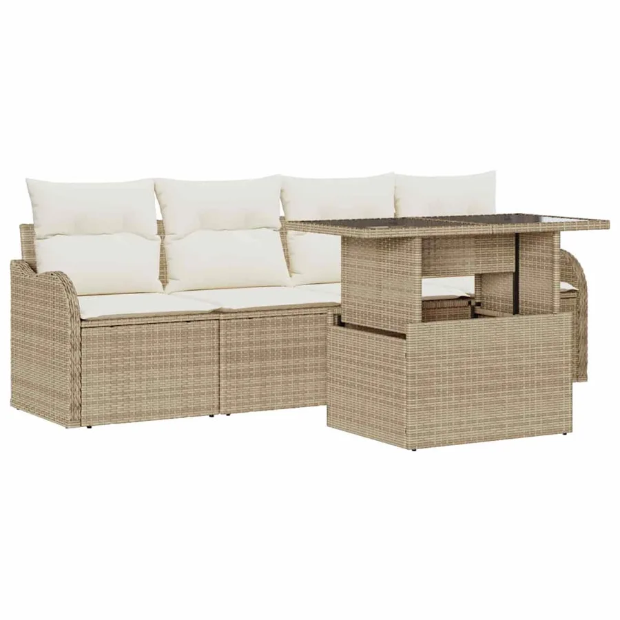 Ensemble de canapé de jardin 5 pcs Beige Poly Rattan - 2