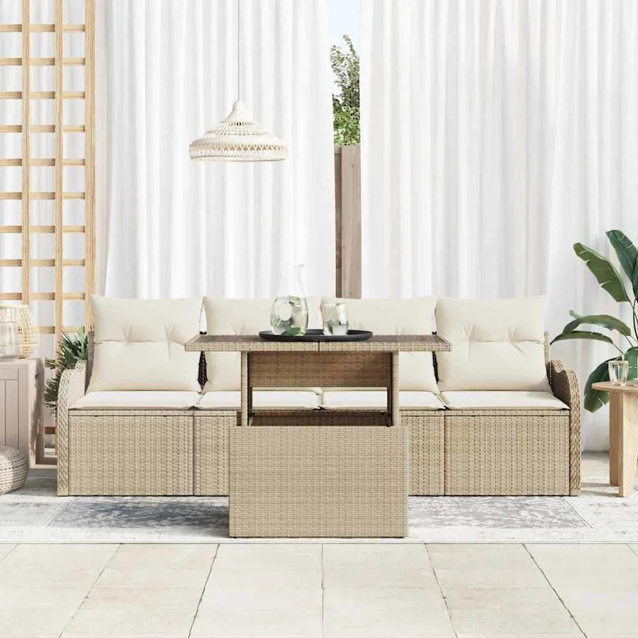 Ensemble de canapé de jardin 5 pcs Beige Poly Rattan - 3