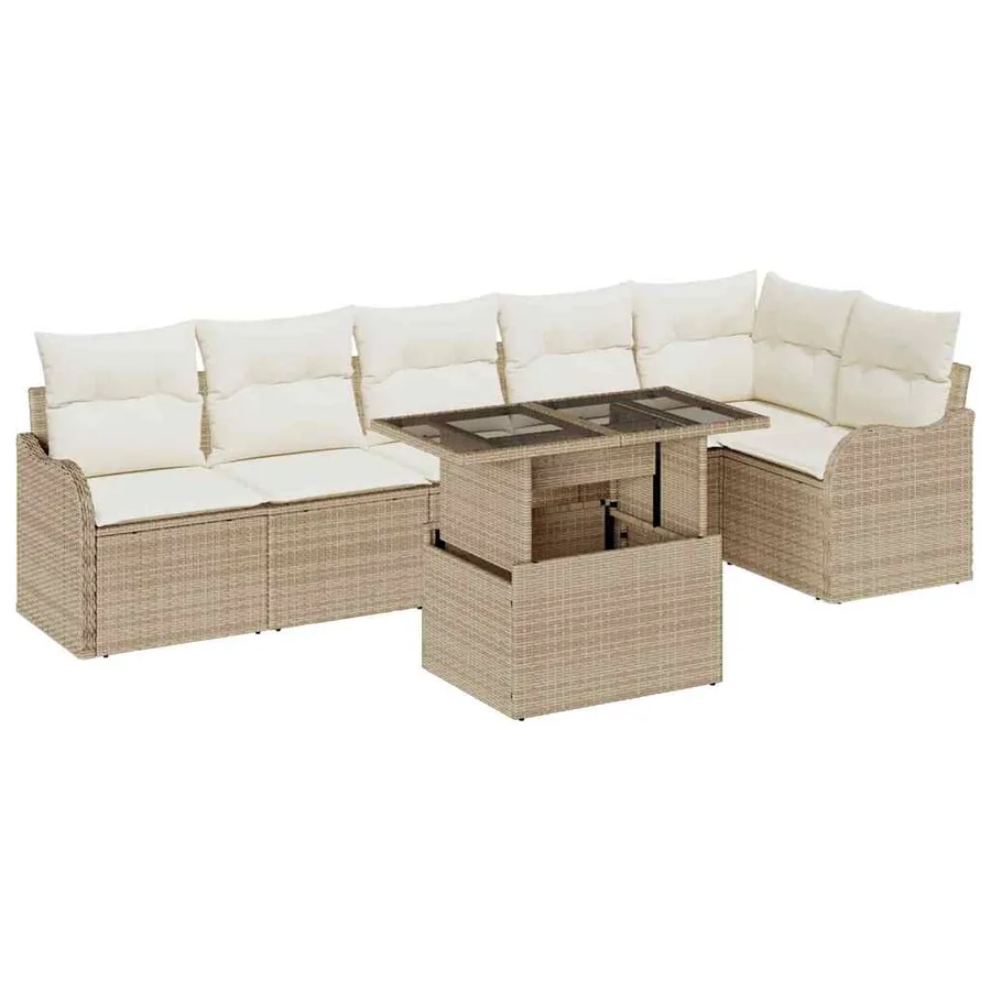 Ensemble de canapé de jardin 7 pcs Beige Poly Rattan - 2