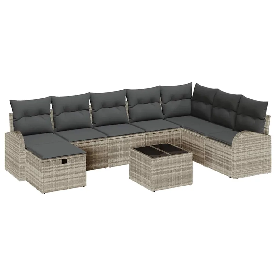 Ensemble de Canapés avec coussin Gris clair polyrotin - 2