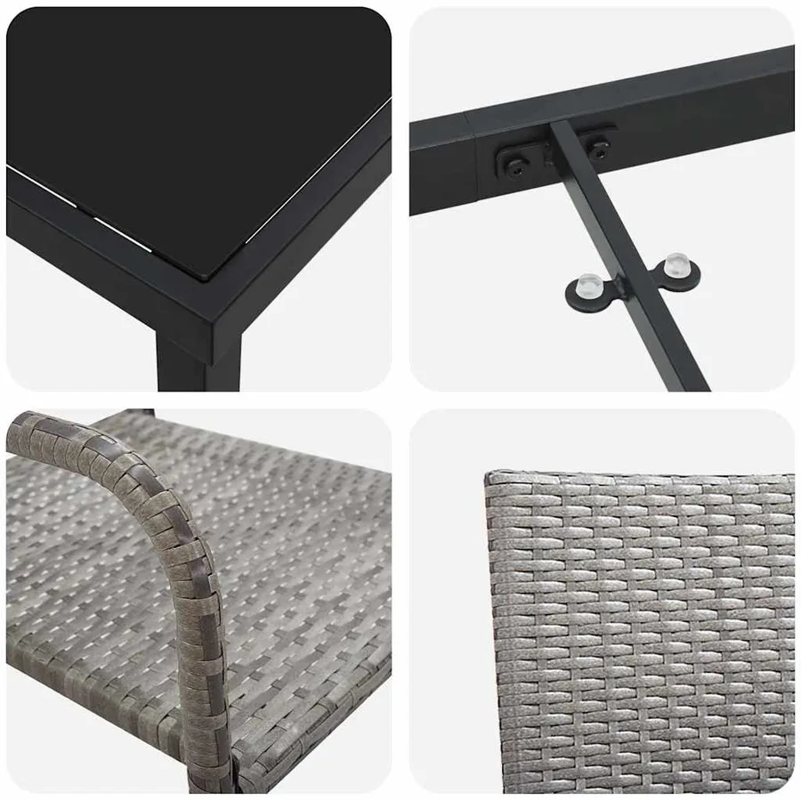 Ensemble de salle à manger pour jardin 3 pcs Gris polyrotin - 9
