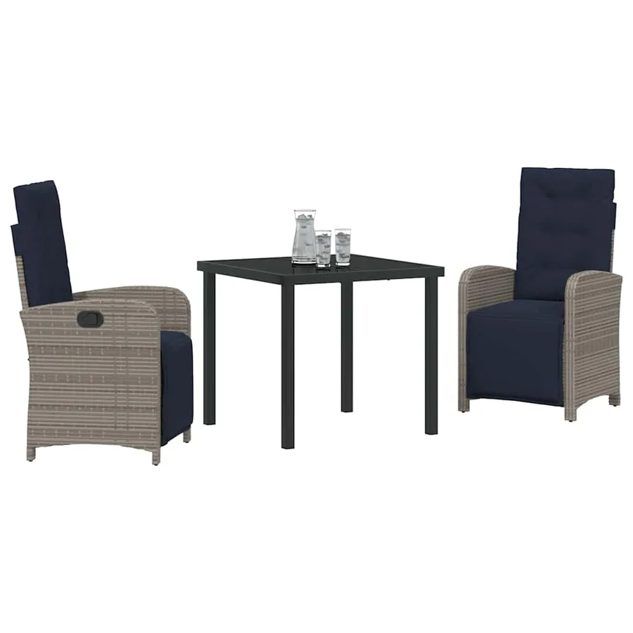 Ensemble de salle à manger pour jardin 3 pcs Gris polyrotin - 3