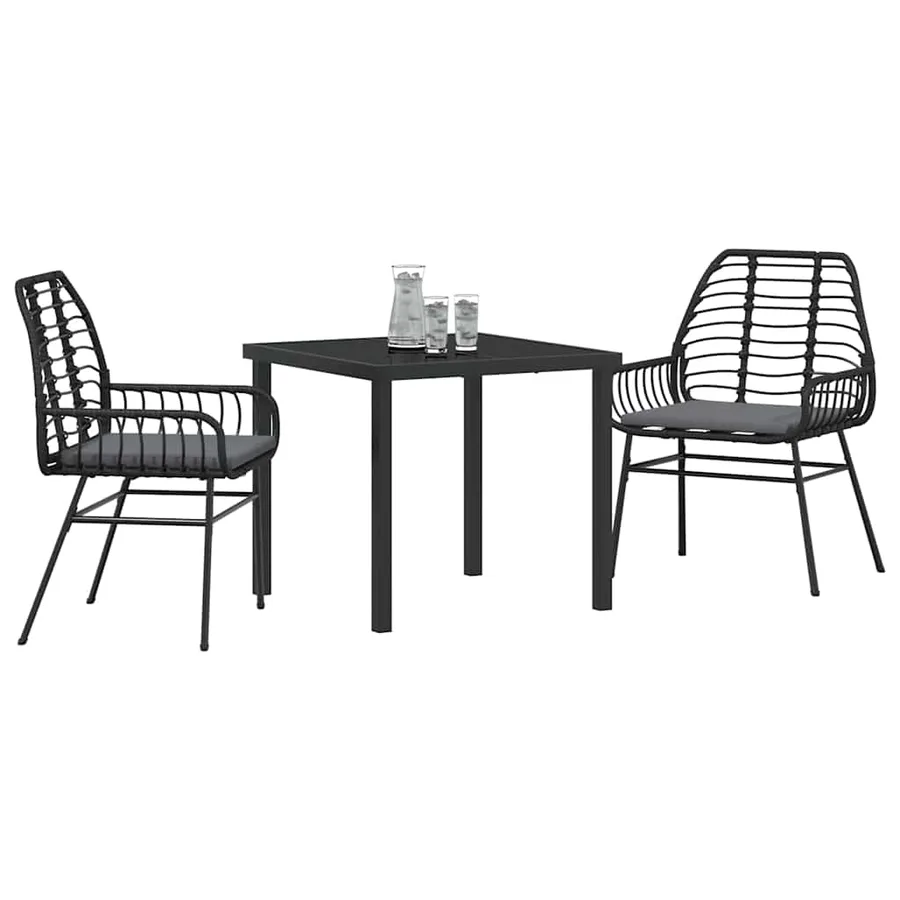Ensemble de salle à manger pour jardin 3 pcs Noir polyrotin - 3