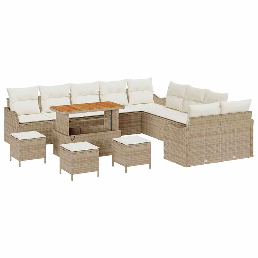 Ensemble de canapé de jardin avec coussin 14 pcs Beige et crème - 2