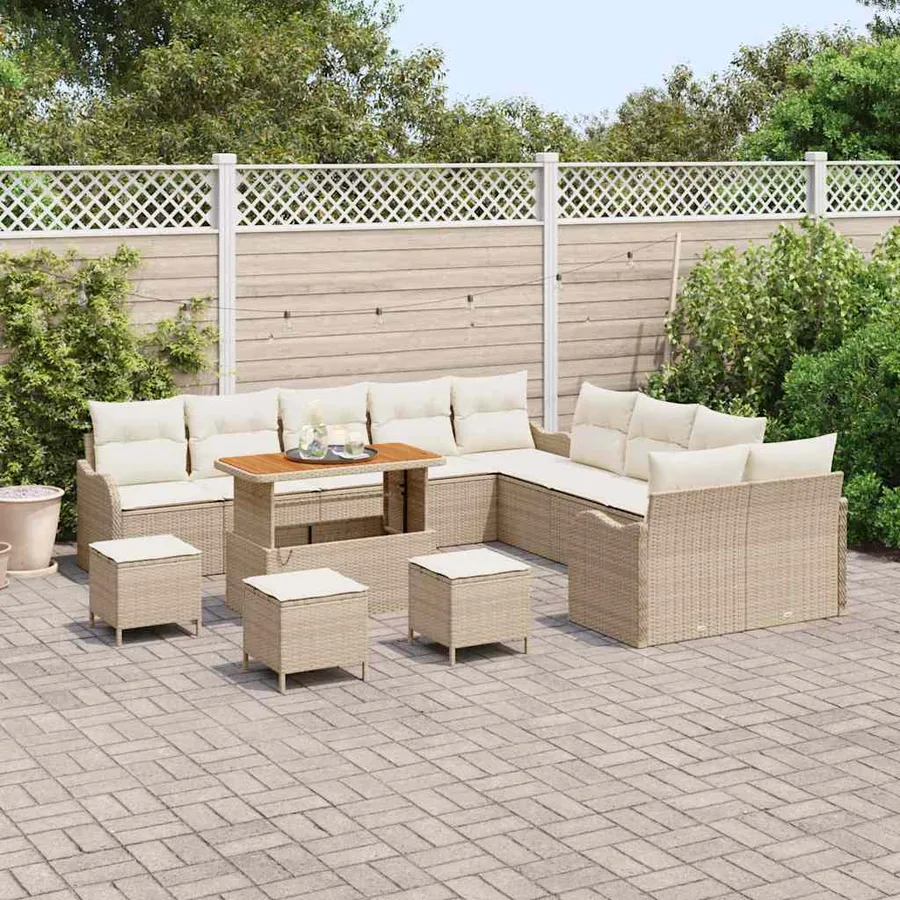 Ensemble de canapé de jardin avec coussin 14 pcs Beige et crème - 3