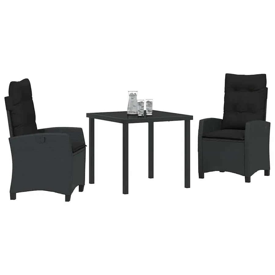Ensemble de salle à manger pour jardin 3 pcs Noir polyrotin - 3