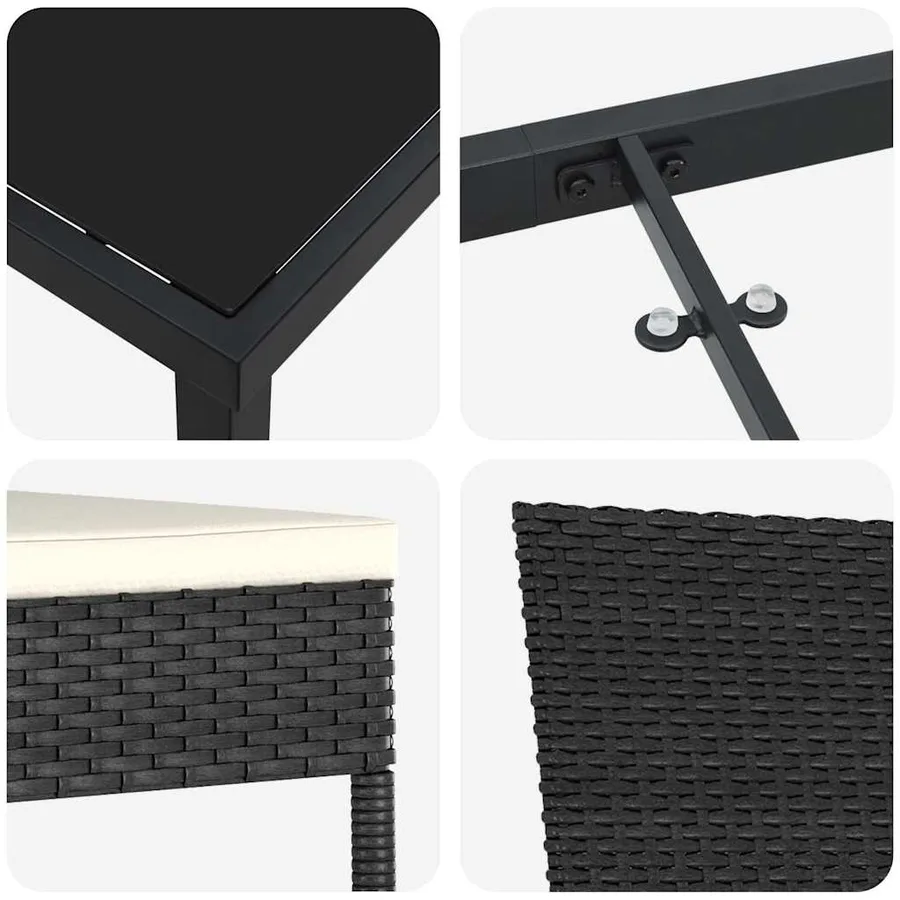 Ensemble de salle à manger pour jardin 3 pcs Noir - 9