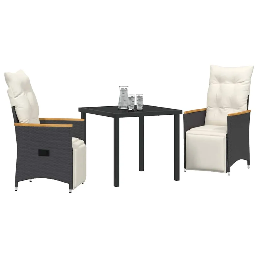 Ensemble de salle à manger pour jardin 3 pcs Noir polyrotin - 3