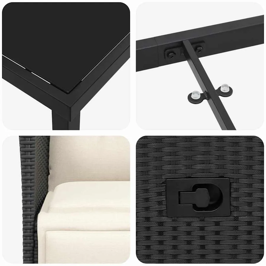 Ensemble de salle à manger pour jardin 3 pcs Noir polyrotin - 9