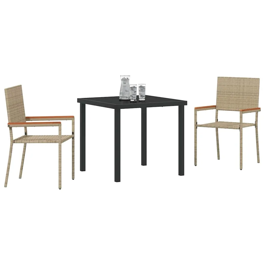 Ensemble de salle à manger pour jardin 3 pcs Beige polyrotin - 3
