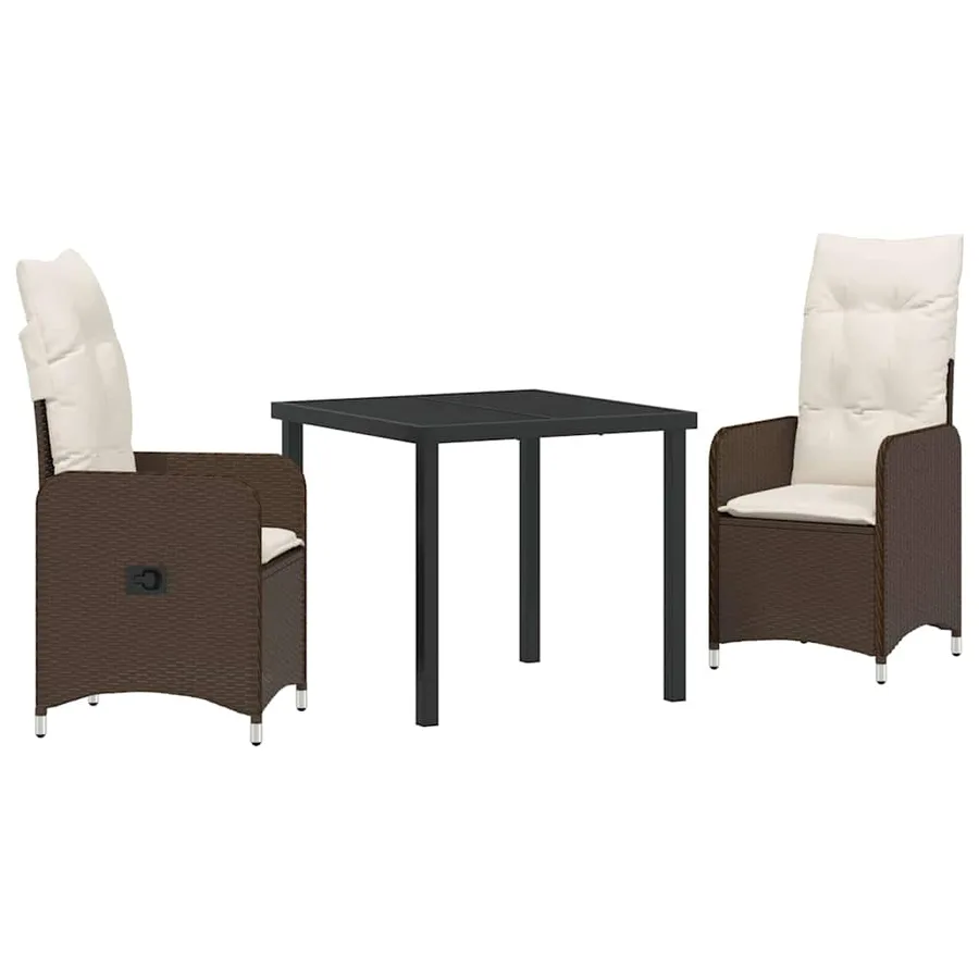 Ensemble de salle à manger pour jardin 3 pcs Marron polyrotin - 2