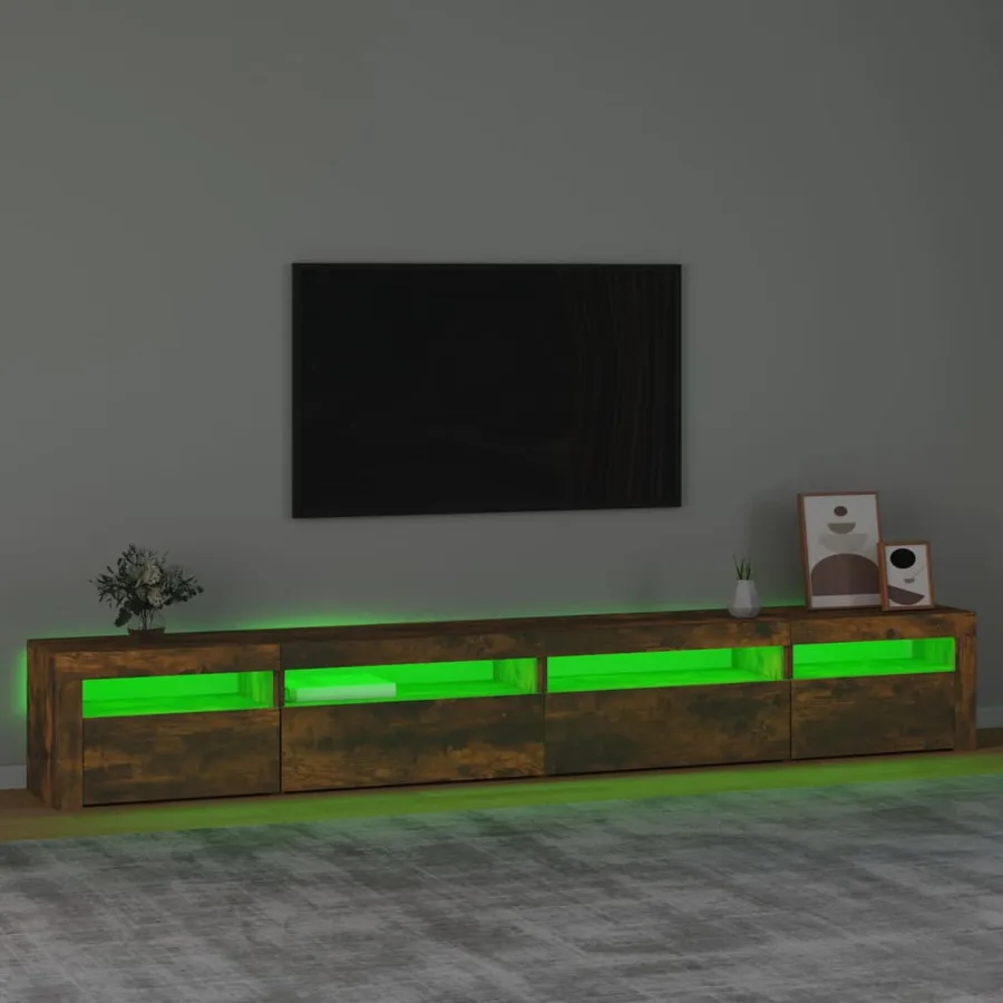 Meuble TV avec lumières LED Chêne fumé 270x35x40 cm - 4