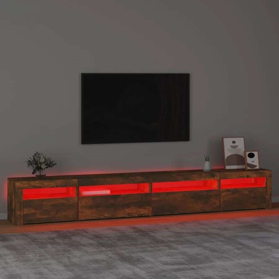 Meuble TV avec lumières LED Chêne fumé 270x35x40 cm - 5