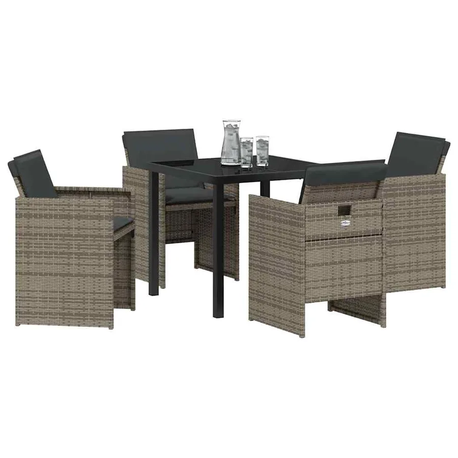 Ensemble de salle à manger pour jardin 5 pcs Gris polyrotin - 3