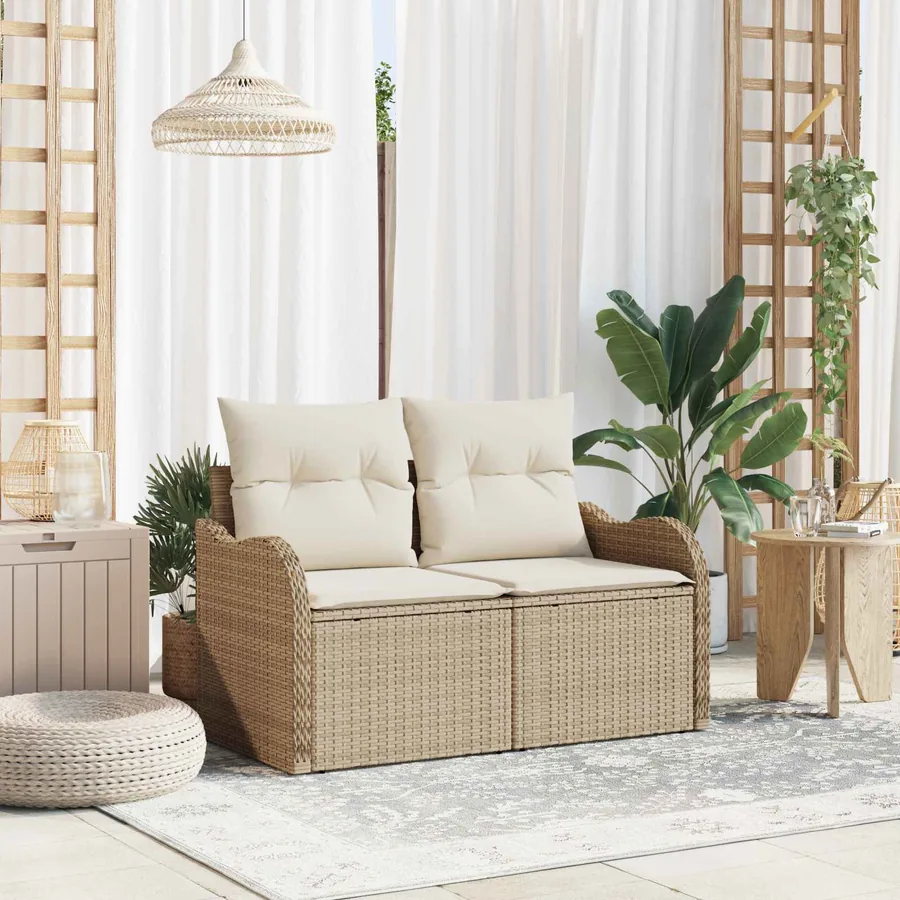 Canapé de jardin avec coussin Beige 121 x 62 x 69cm polyrotin