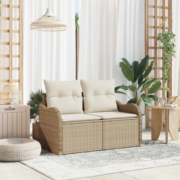 Canapé de jardin avec coussin Beige 121 x 62 x 69cm polyrotin