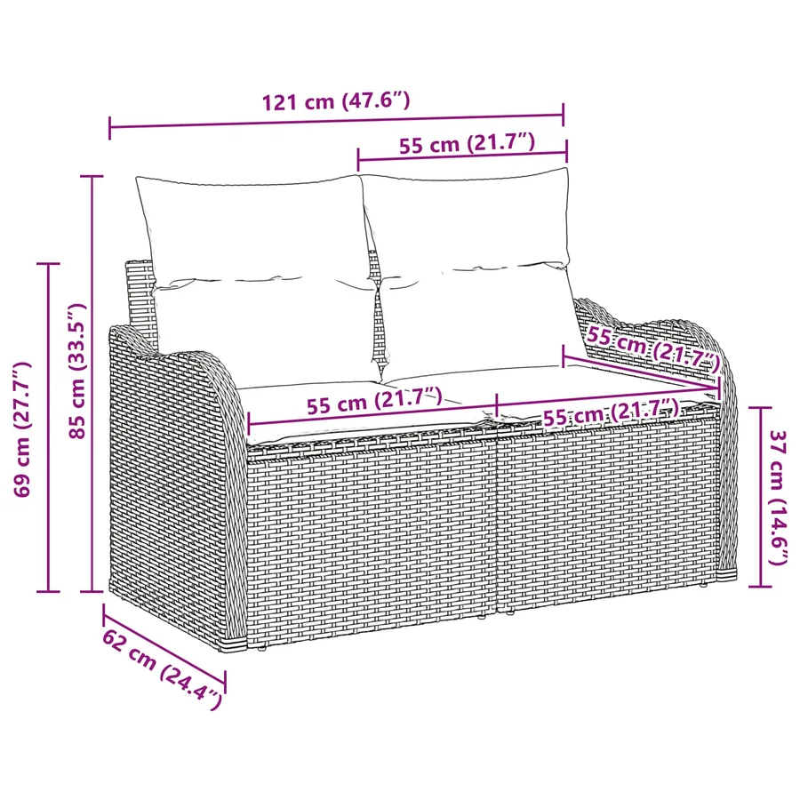 Canapé de jardin avec coussin Beige 121 x 62 x 69cm polyrotin - 11