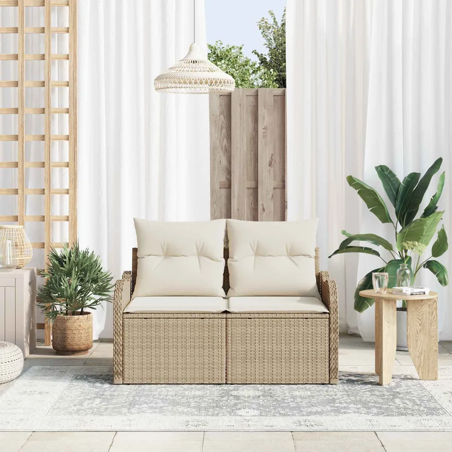 Canapé de jardin avec coussin Beige 121 x 62 x 69cm polyrotin - 3