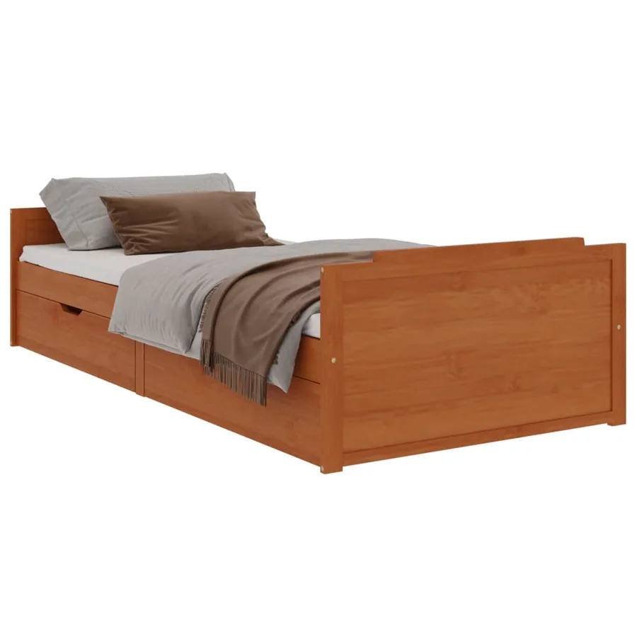 Cadre de lit sans matelas Marron miel Bois pin massif 90x200 cm - 2