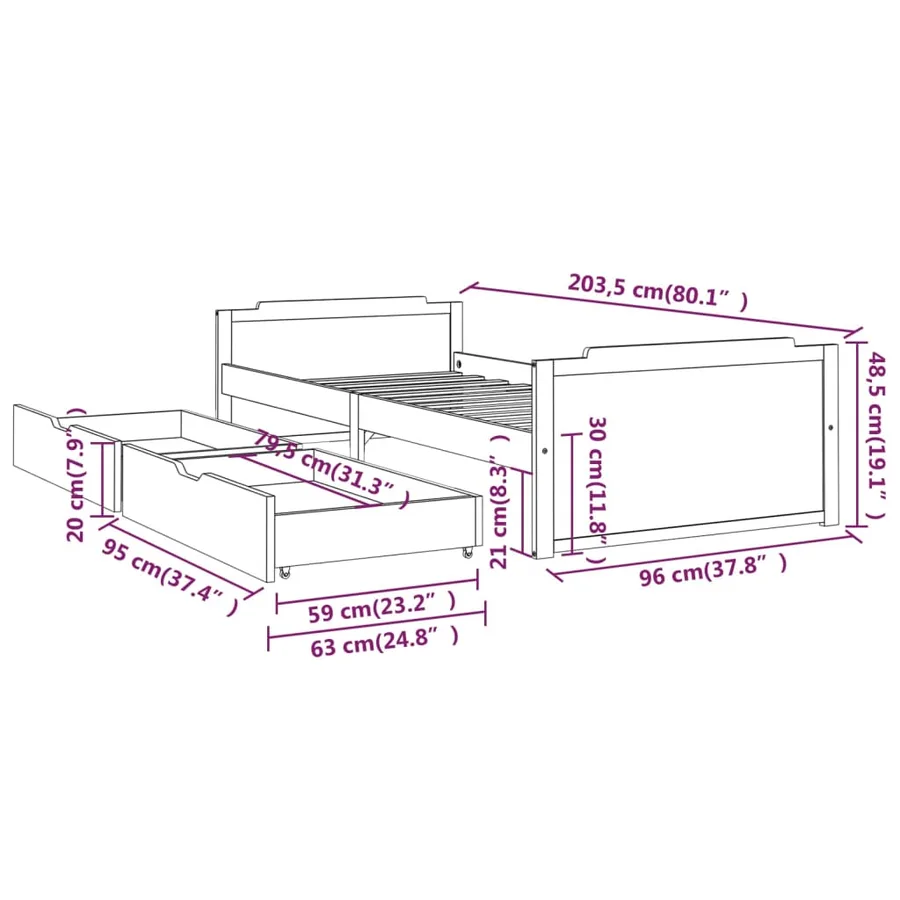 Cadre de lit sans matelas Marron miel Bois pin massif 90x200 cm - 9