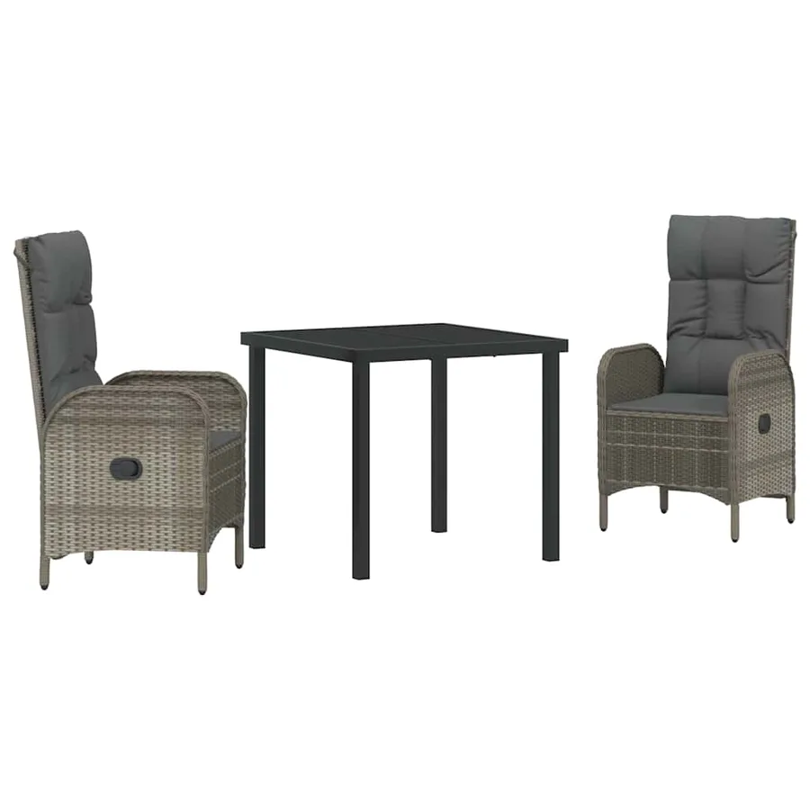Ensemble de salle à manger pour jardin 3 pcs Gris polyrotin - 2