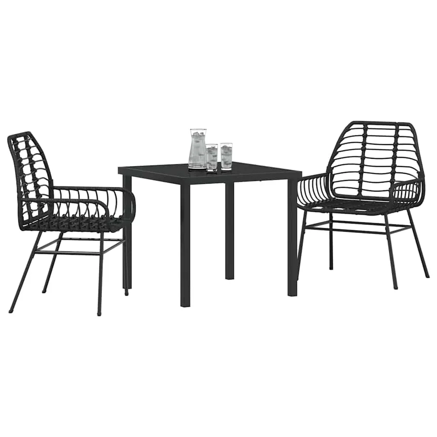 Ensemble de salle à manger pour jardin 3 pcs Noir polyrotin - 3