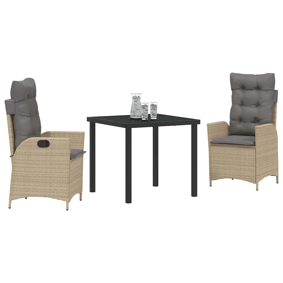Ensemble de salle à manger pour jardin 3 pcs Beige polyrotin - 3