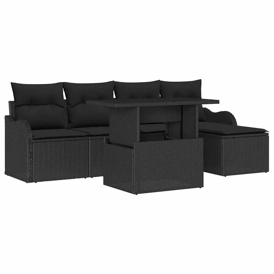 Ensemble de canapé de jardin avec coussin 6 pcs Noir Polyrotin - 2