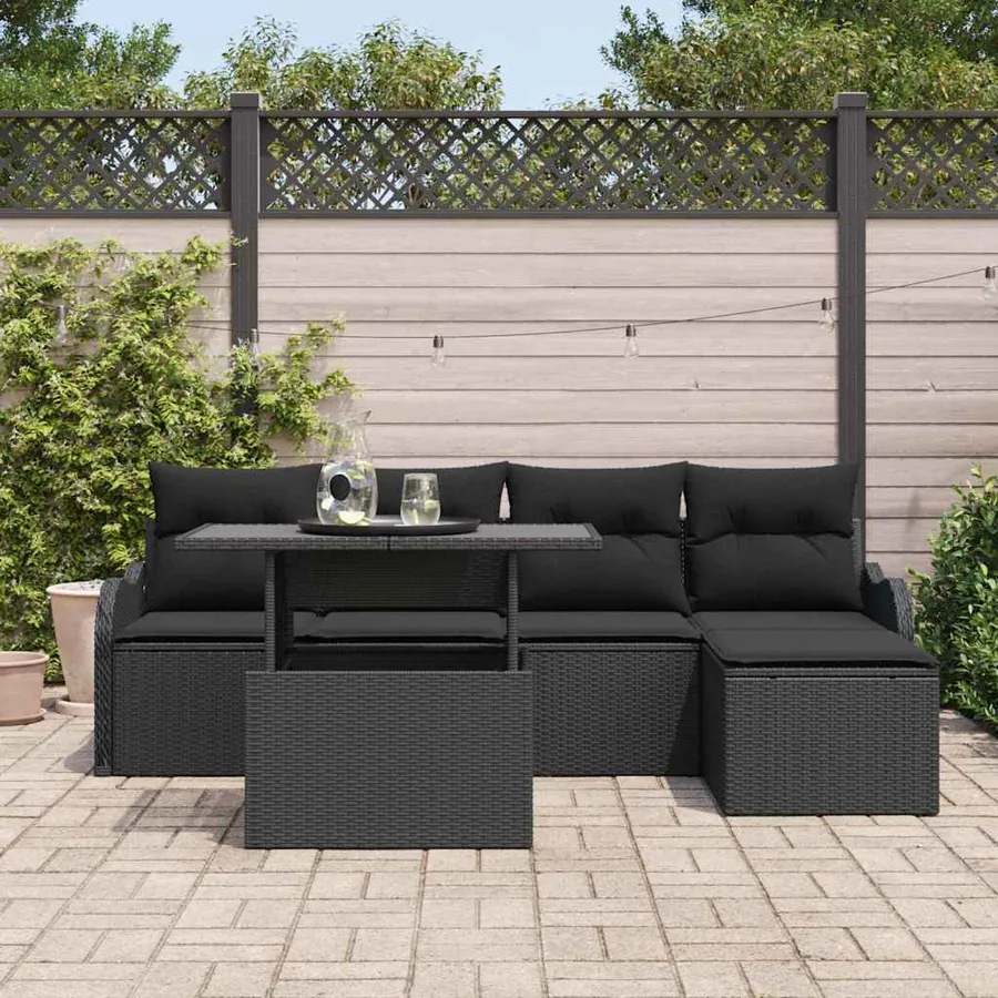 Ensemble de canapé de jardin avec coussin 6 pcs Noir Polyrotin - 3