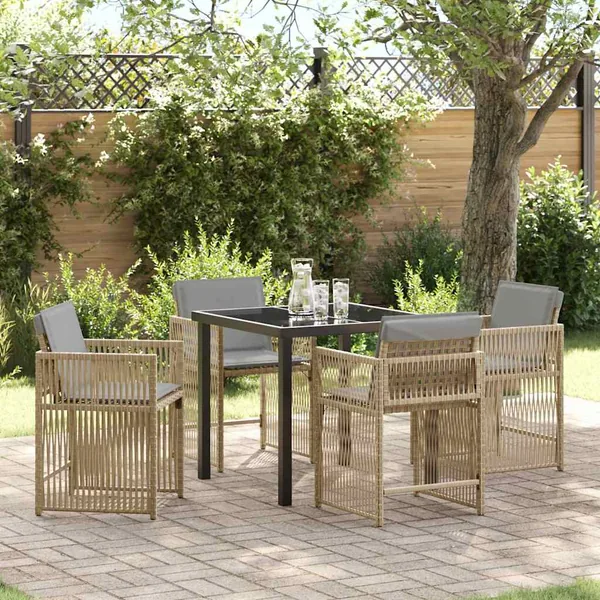 Ensemble de salle à manger pour jardin 5 pcs Beige polyrotin
