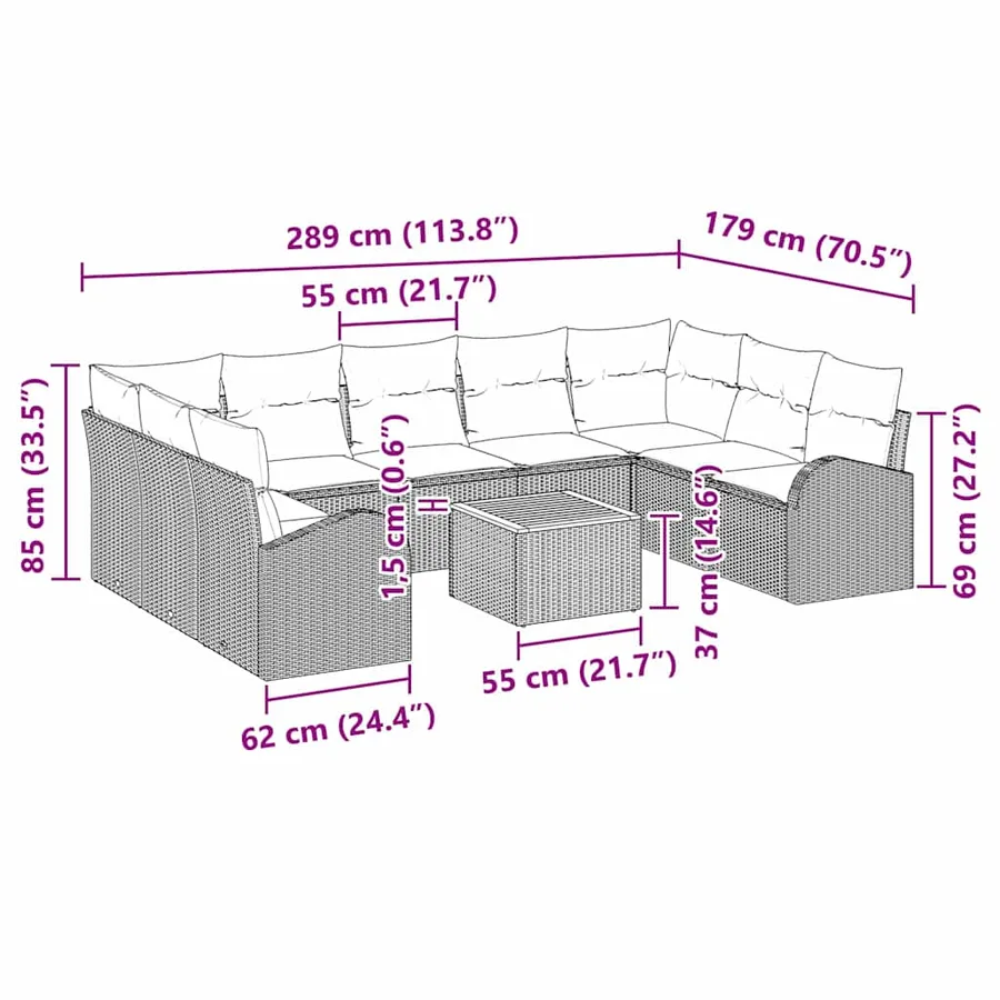 Ensemble de canapé de jardin 10 pcs Beige et Gris clair - 16