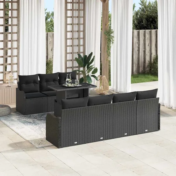 Ensemble de canapé de jardin 8 pcs Noir Poly Rattan